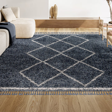 Beautiful mercer Shag Plush Tassel Moroccan Tribal Geometric Trellis Area Rug